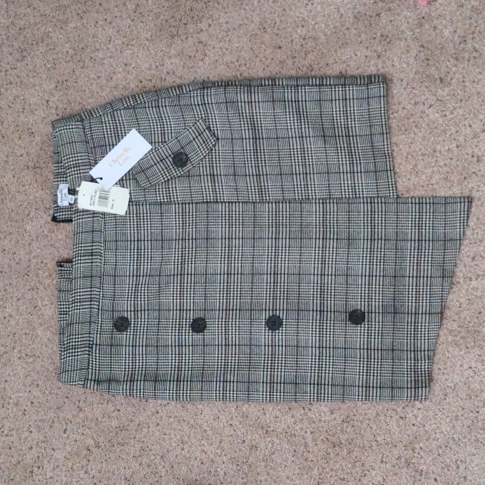 Chriselle Lim Bianca Hounds tooth Button Front Plaid Asymmetrical Skirt